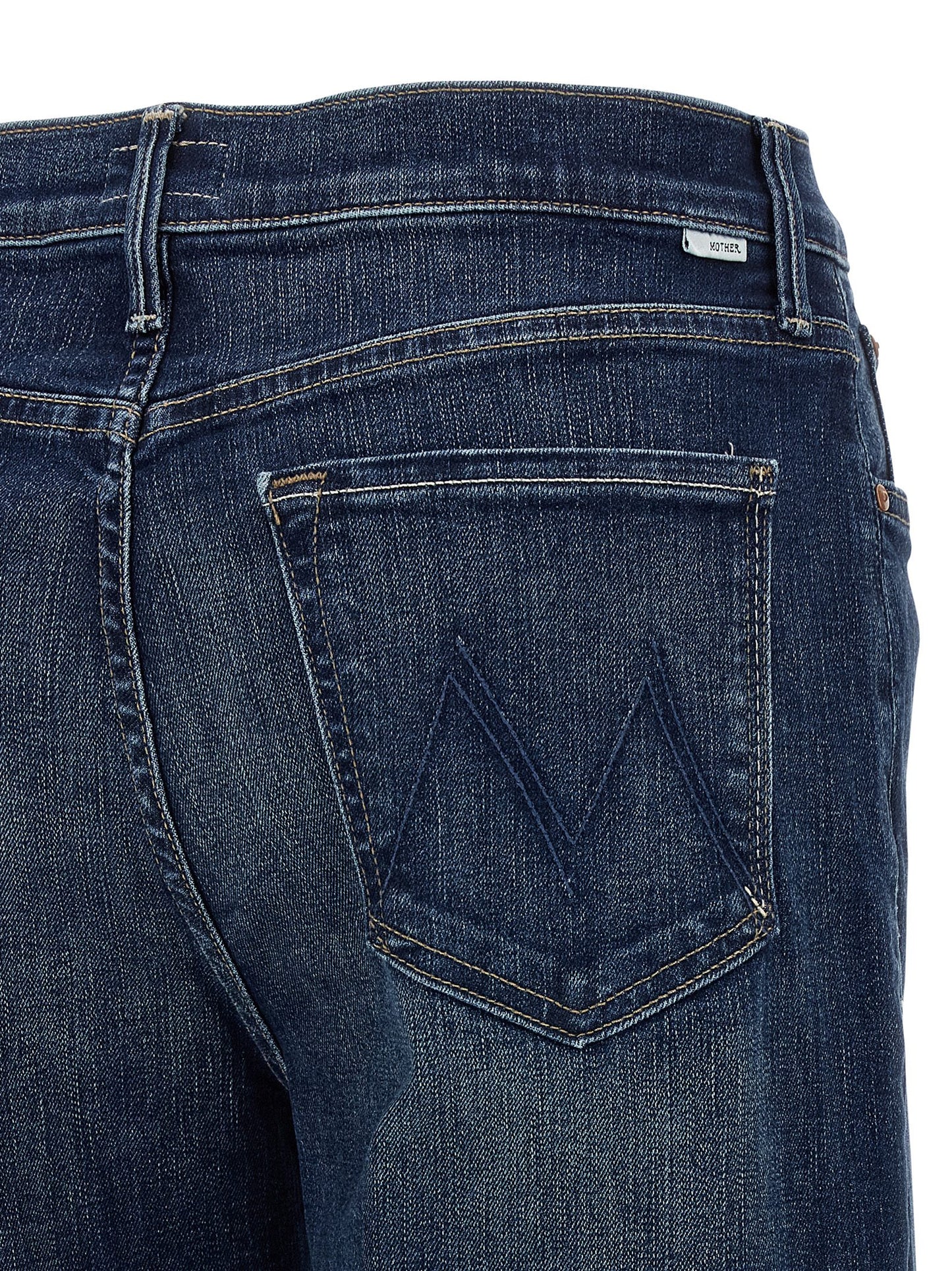 Jeans by Mother Denim for women in stretch denim cotton blue features a polished silhouette with a polished straight-leg, reaching a polished long and finished with a polished .
