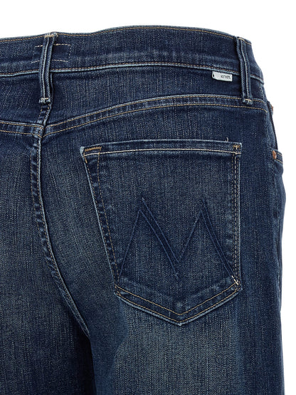Jeans by Mother Denim for women in stretch denim cotton blue features a polished silhouette with a polished straight-leg, reaching a polished long and finished with a polished .
