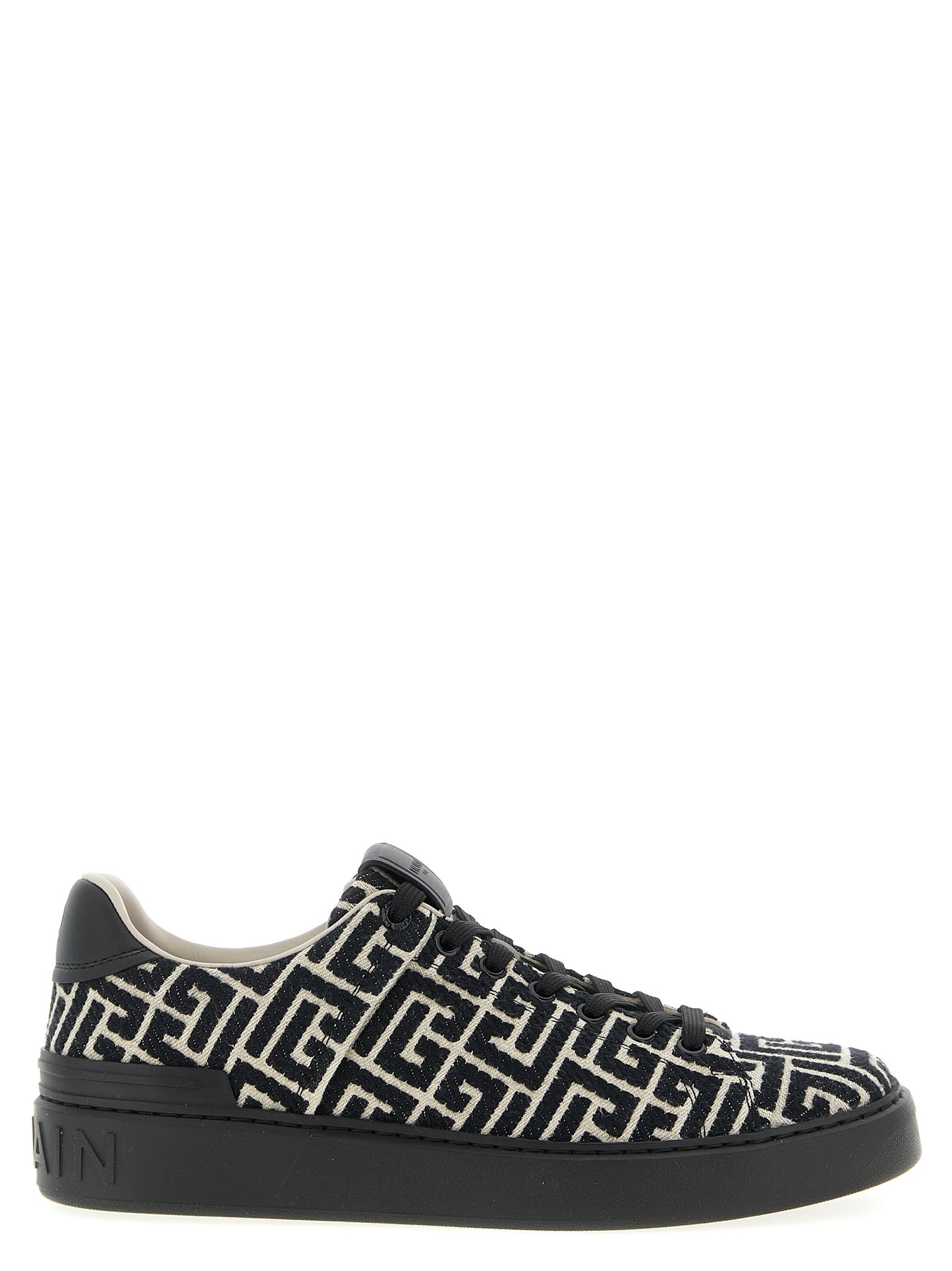 Sneakers by Balmain for men in cotton polyester black, patterned, jacquard & monogram features an versatile design from the Men's Fashion Cotton Polyester Sneakers collection, highlighting a versatile fashion style for a premium, high-fashion look.