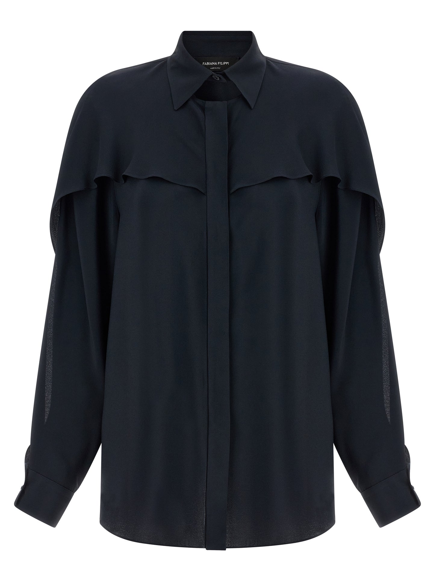 Blouse by Fabiana Filippi for women in acetate silk & crepe blue features an architectural silhouette with a refined long-sleeve and elegant for a architectural look.