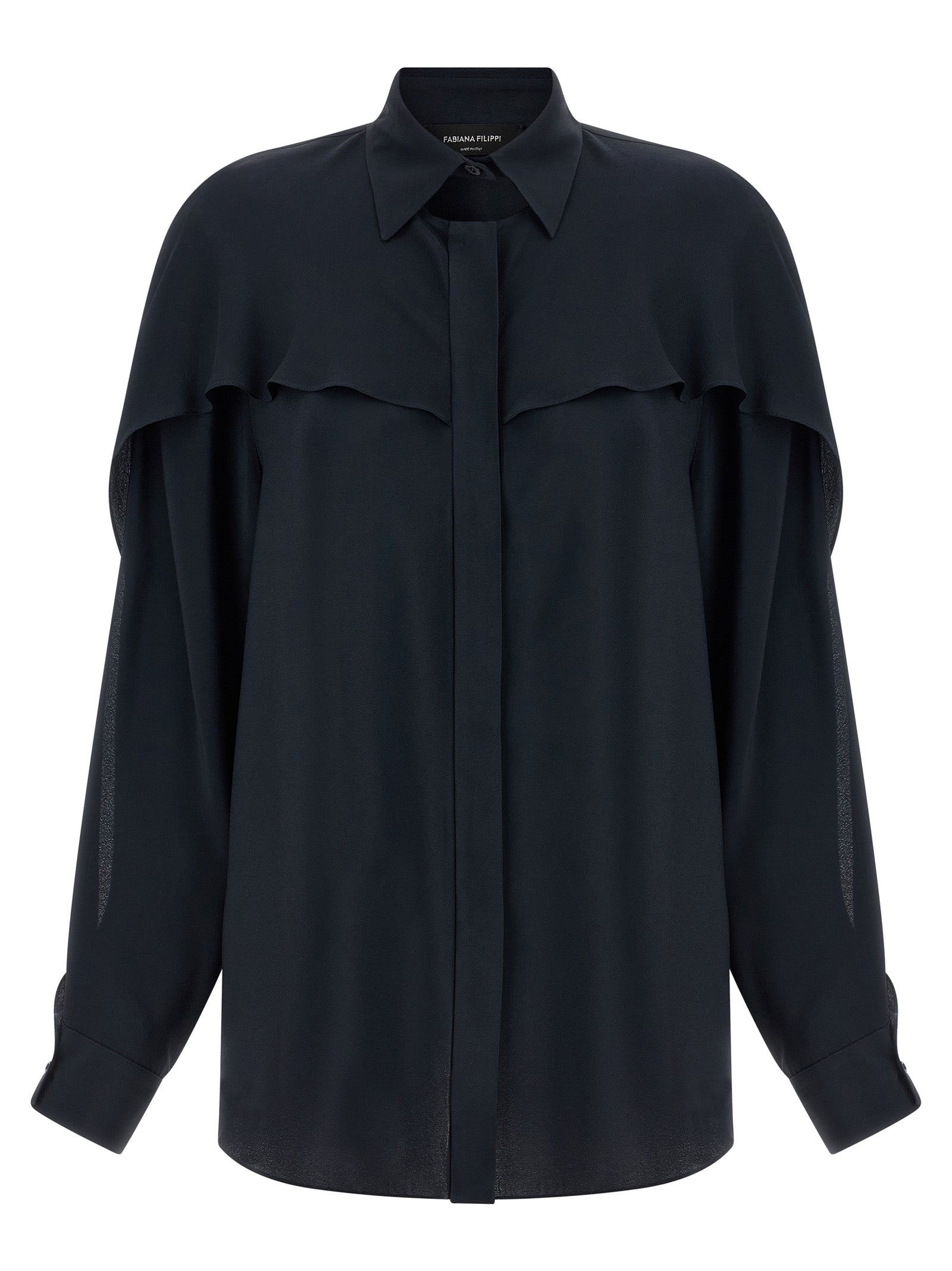 Blouse by Fabiana Filippi for women in acetate silk & crepe blue features an architectural silhouette with a refined long-sleeve and elegant for a architectural look.