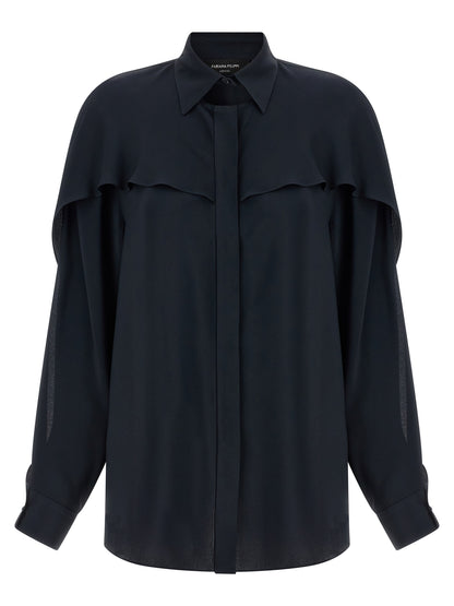 Blouse by Fabiana Filippi for women in acetate silk & crepe blue features an architectural silhouette with a refined long-sleeve and elegant for a architectural look.
