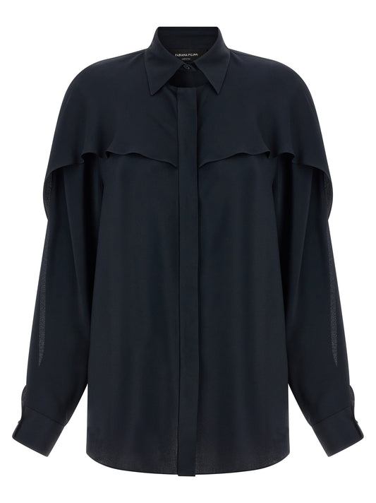 Blouse by Fabiana Filippi for women in acetate silk & crepe blue features an architectural silhouette with a refined long-sleeve and elegant for a architectural look.