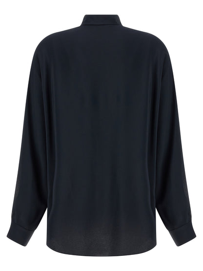 Blouse by Fabiana Filippi for women in acetate silk & crepe blue showcases a sleek silhouette, elegantly detailed with a sleek and for a sleek finish.