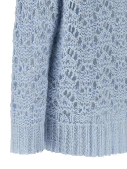 Cardigan by Fabiana Filippi for women in mohair cashmere & alpaca wool light-blue showcases a luxurious silhouette, meticulously detailed with a sophisticated and for a refined finish.