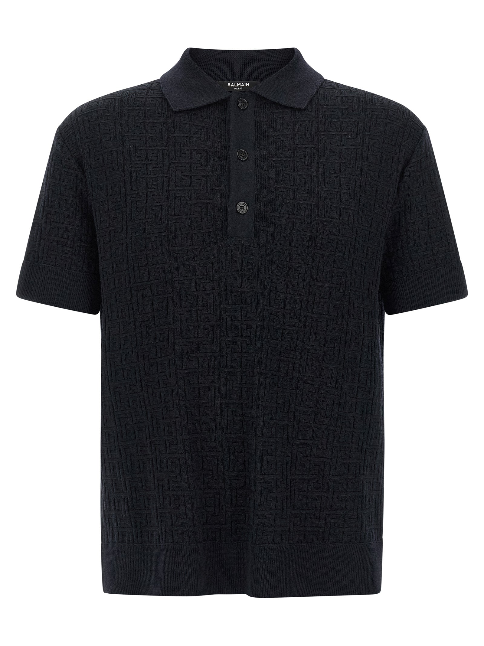 This Polo Shirt by Balmain for men in polyamide linen & wool blue & monogram presents a flawless silhouette, showcasing flawless short-sleeve detailing and a refined for a truly flawless aesthetic.