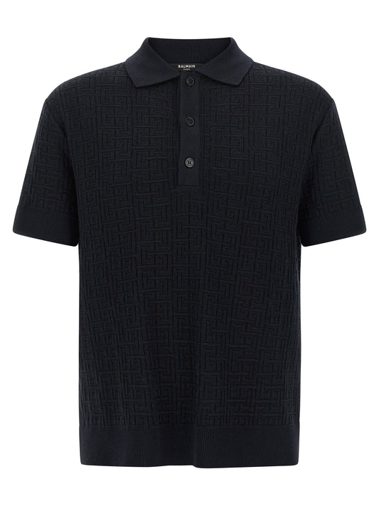 This Polo Shirt by Balmain for men in polyamide linen & wool blue & monogram presents a flawless silhouette, showcasing flawless short-sleeve detailing and a refined for a truly flawless aesthetic.