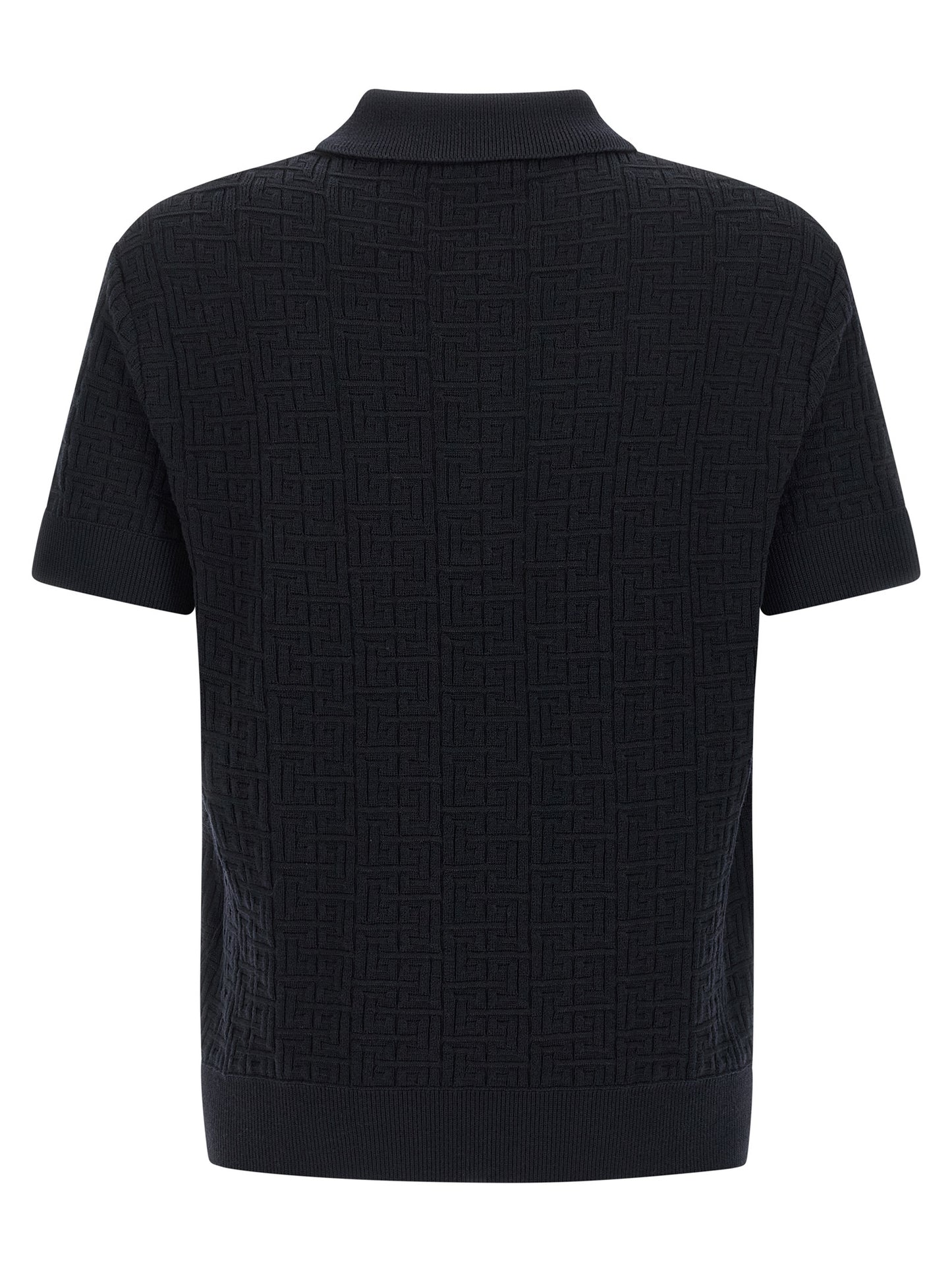 Polo Shirt by Balmain for men in polyamide linen & wool blue & monogram presents a distinguished silhouette, showcasing a sophisticated and distinguished for a truly distinguished finish.