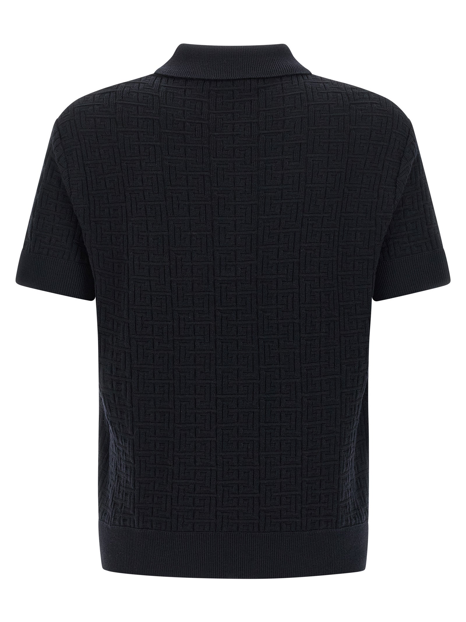 Polo Shirt by Balmain for men in polyamide linen & wool blue & monogram presents a distinguished silhouette, showcasing a sophisticated and distinguished for a truly distinguished finish.