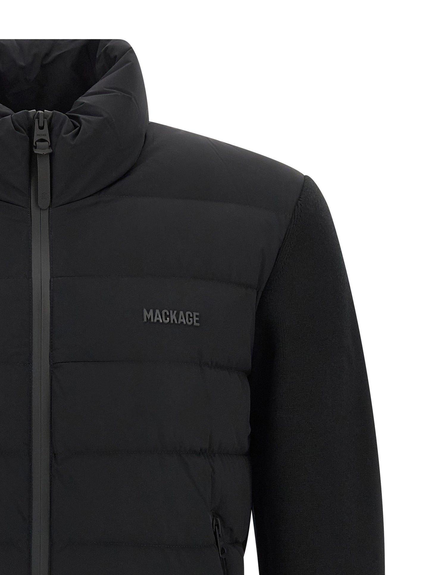 Cardigan by Mackage for men in nylon & wool blue presents a textural silhouette, artfully finished with a textural high-neck neckline and for a sophisticated, textural look.