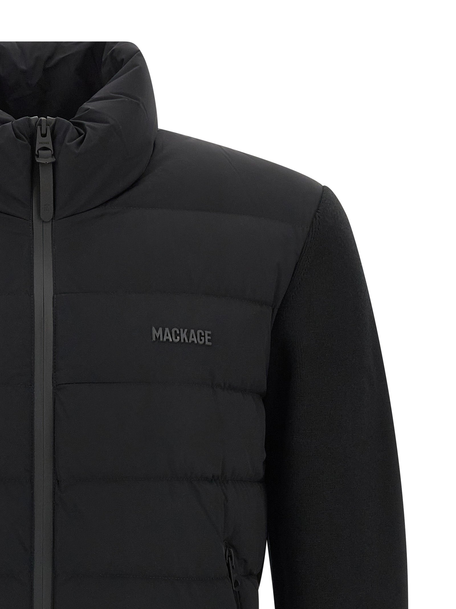 Cardigan by Mackage for men in nylon & wool blue presents a textural silhouette, artfully finished with a textural high-neck neckline and for a sophisticated, textural look.