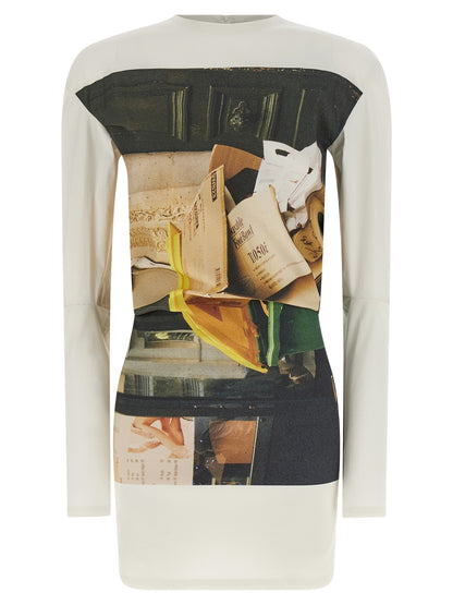 Cardigan by Issey Miyake for women in polyamide polyurethane nylon & canvas white & print showcases a captivating silhouette, artfully detailed with a captivating and crew neckline for a truly sophisticated captivating look.