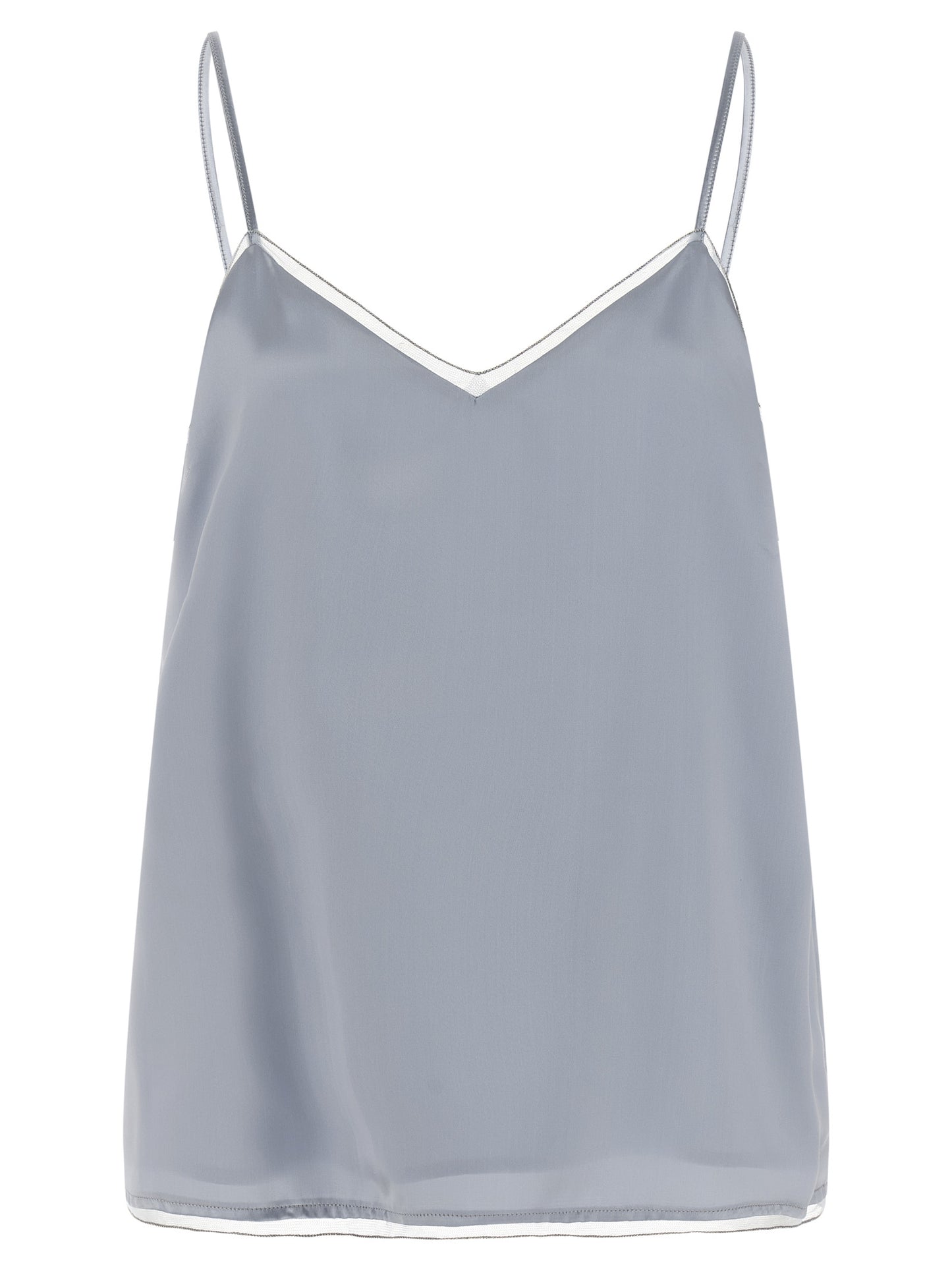 Tank Top by Fabiana Filippi for women in viscose & silk light-blue & transparent showcases a perennial silhouette, artfully detailed with a sleeveless design and a perennial v-neck neckline.