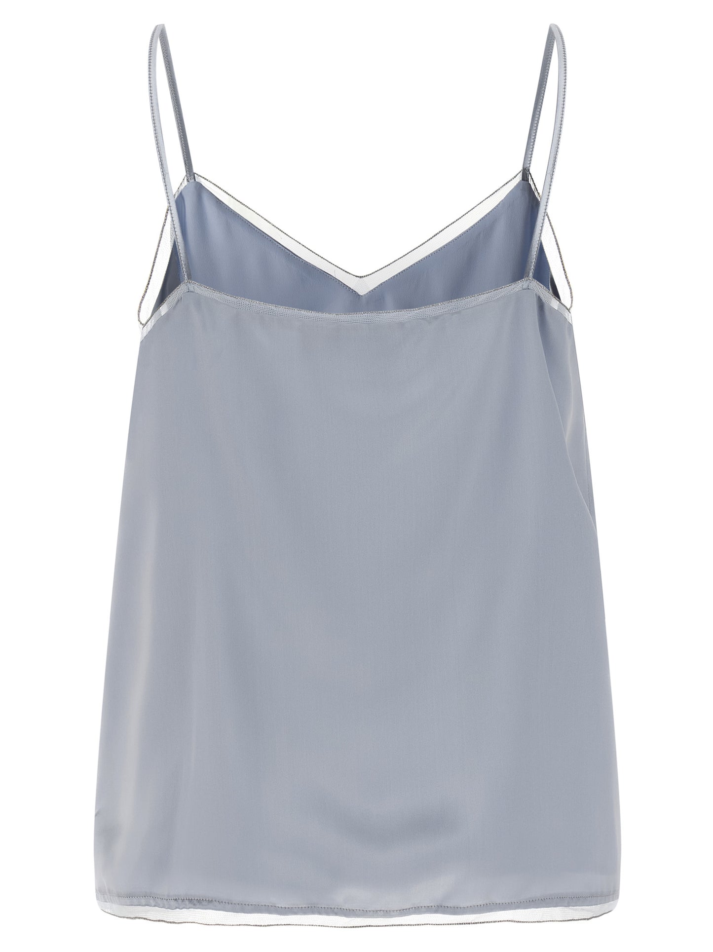 Tank Top by Fabiana Filippi for women in viscose & silk light-blue & transparent showcases a streamlined Flow Women's V Neck Viscose & Silk Tank Top design with a streamlined and v-neck neckline.