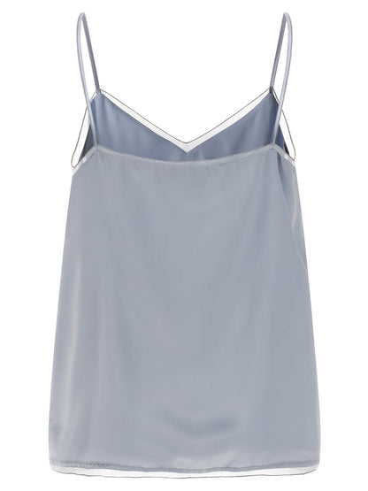 Tank Top by Fabiana Filippi for women in viscose & silk light-blue & transparent showcases a streamlined Flow Women's V Neck Viscose & Silk Tank Top design with a streamlined and v-neck neckline.