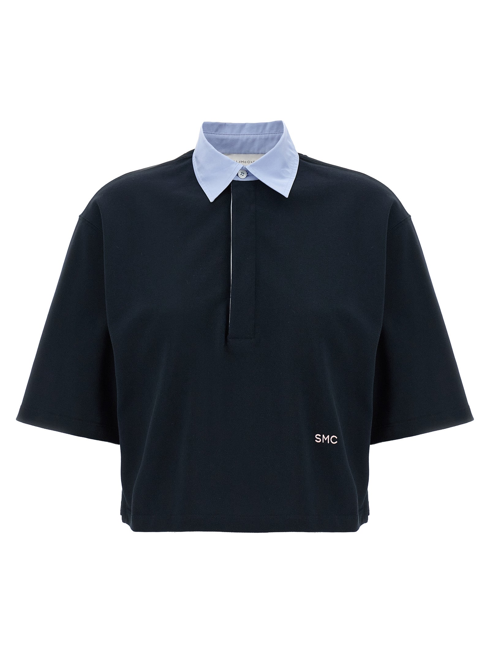 Polo Shirt by Stella McCartney for women in cotton polyester blue presents a crisp silhouette, artfully detailed with a crisp short-sleeve and crisp .