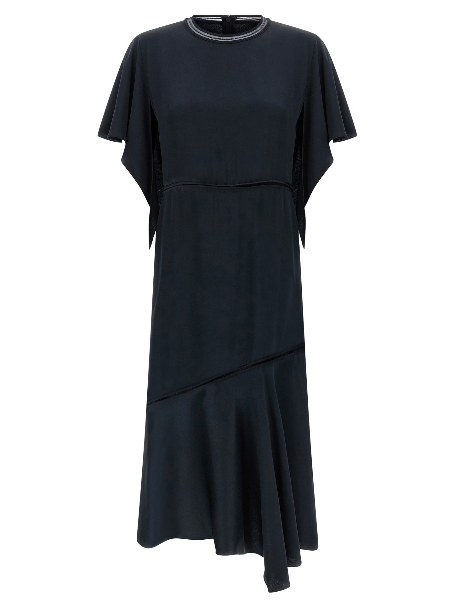 Dress by Fabiana Filippi for women in silk viscose & acetate blue & transparent features a dramatic silhouette, showcasing an elegant crew neckline and that flows into a dramatic midi.