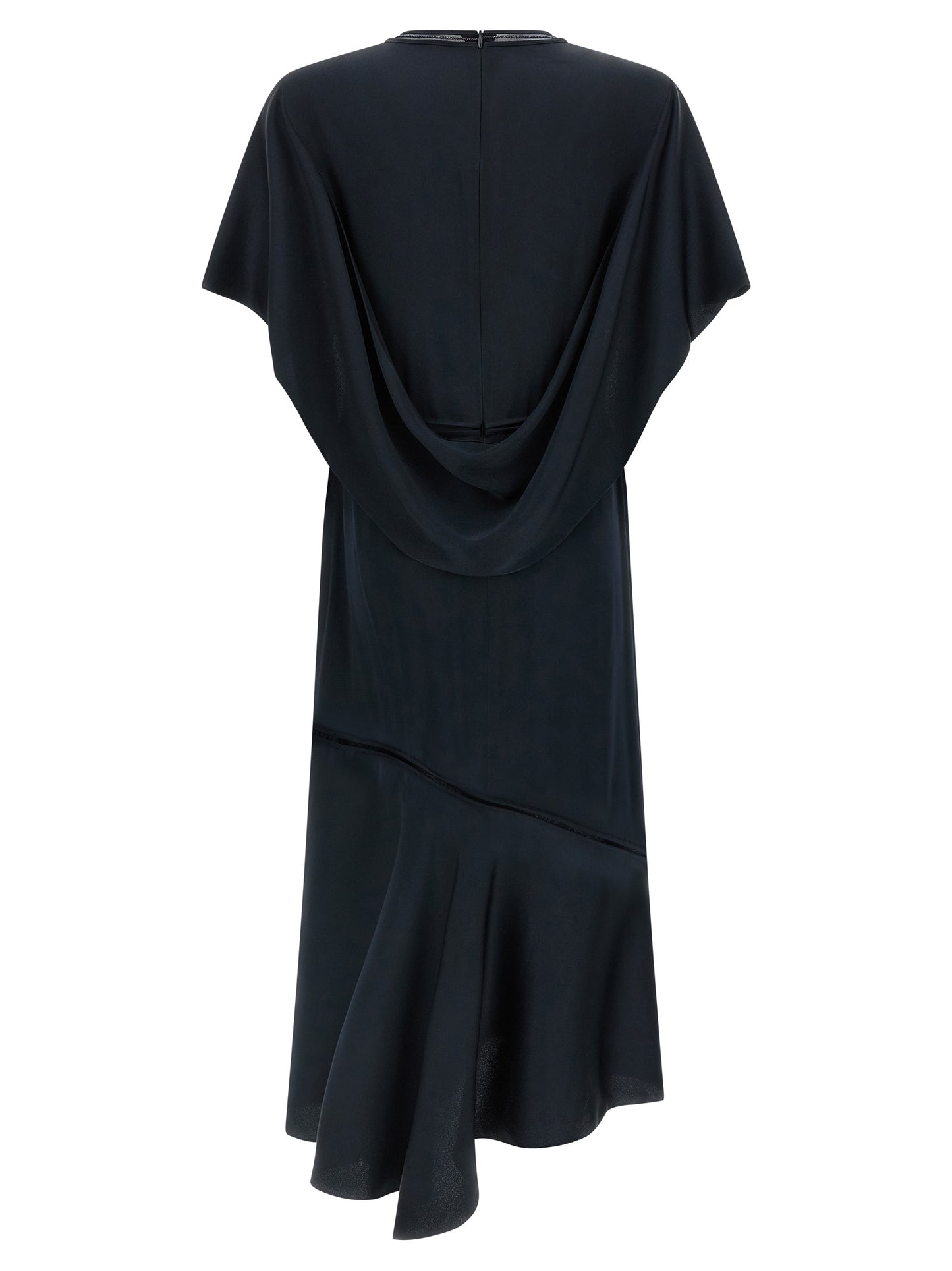 Dress by Fabiana Filippi for women in silk viscose & acetate blue & transparent features an eye catching silhouette with a sophisticated crew neckline, elegant , and a refined midi for a eye catching aesthetic.