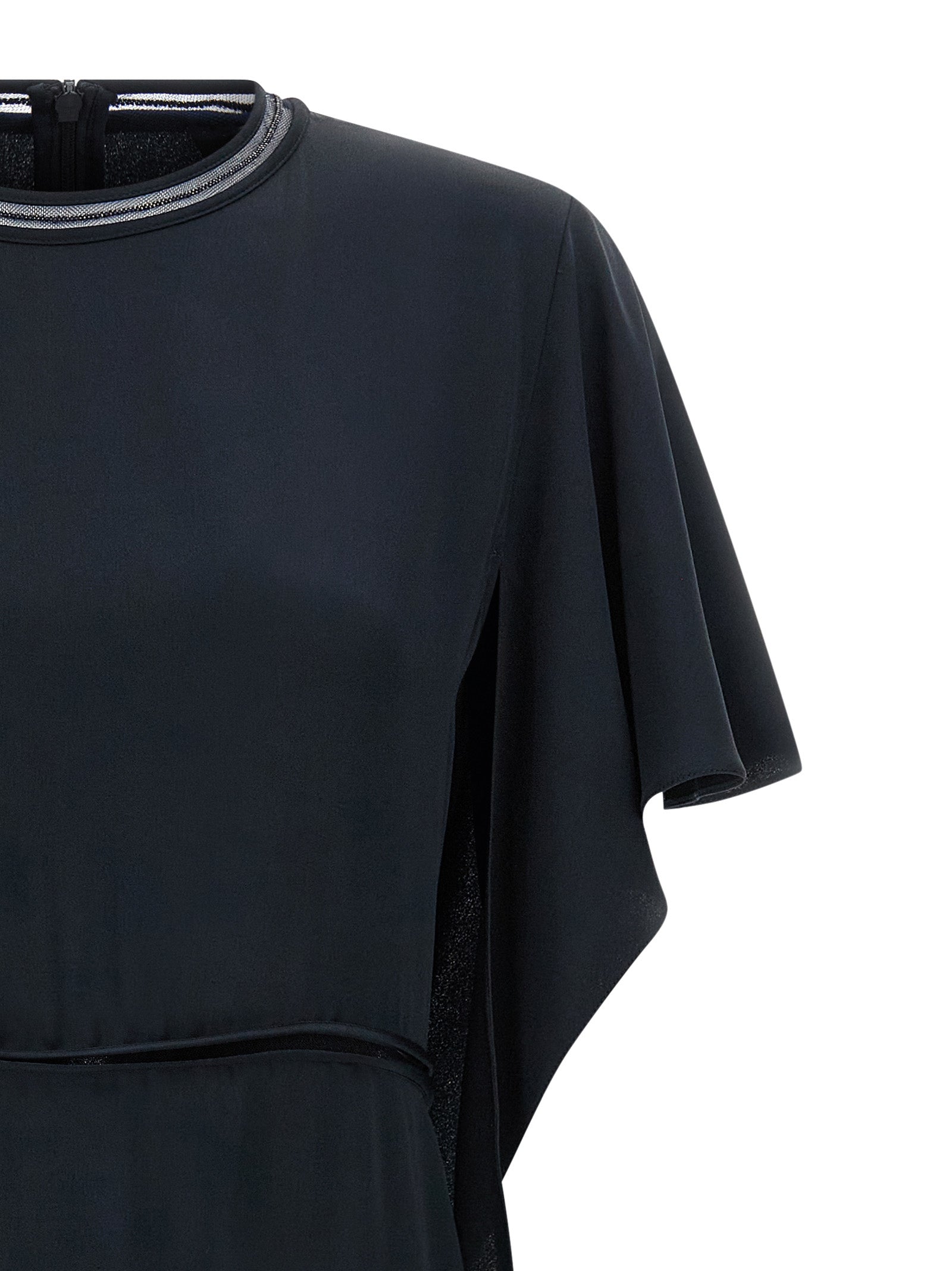 Dress by Fabiana Filippi for women in silk viscose & acetate blue & transparent presents a sinuous silhouette, showcasing a sophisticated crew neckline and detailed with a sinuous midi for a refined finish.