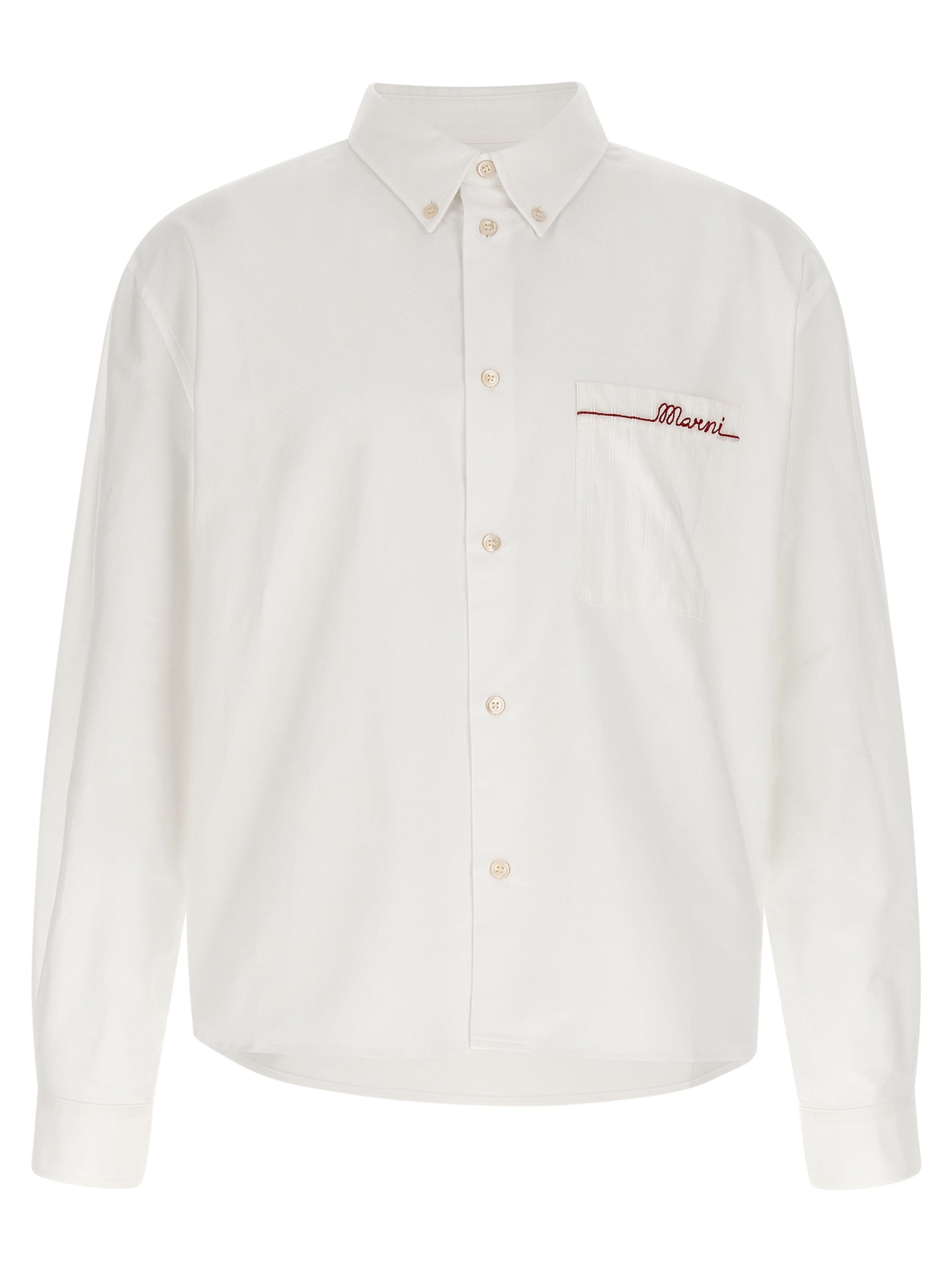 Shirt by Marni for men in cotton white presents a discerning silhouette, showcasing a sophisticated asymmetric button-down-collar neckline and for a truly discerning finish.