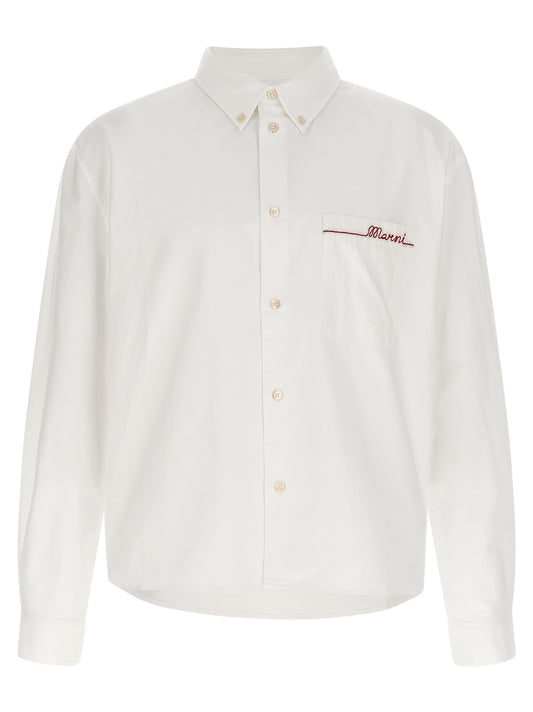 Shirt by Marni for men in cotton white presents a discerning silhouette, showcasing a sophisticated asymmetric button-down-collar neckline and for a truly discerning finish.
