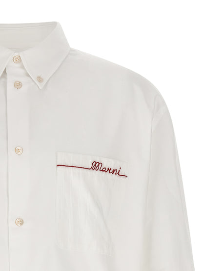 Shirt by Marni for men in cotton white showcases a sublime silhouette, artfully detailed with a sublime asymmetric button-down-collar neckline and for a sophisticated, sublime finish.
