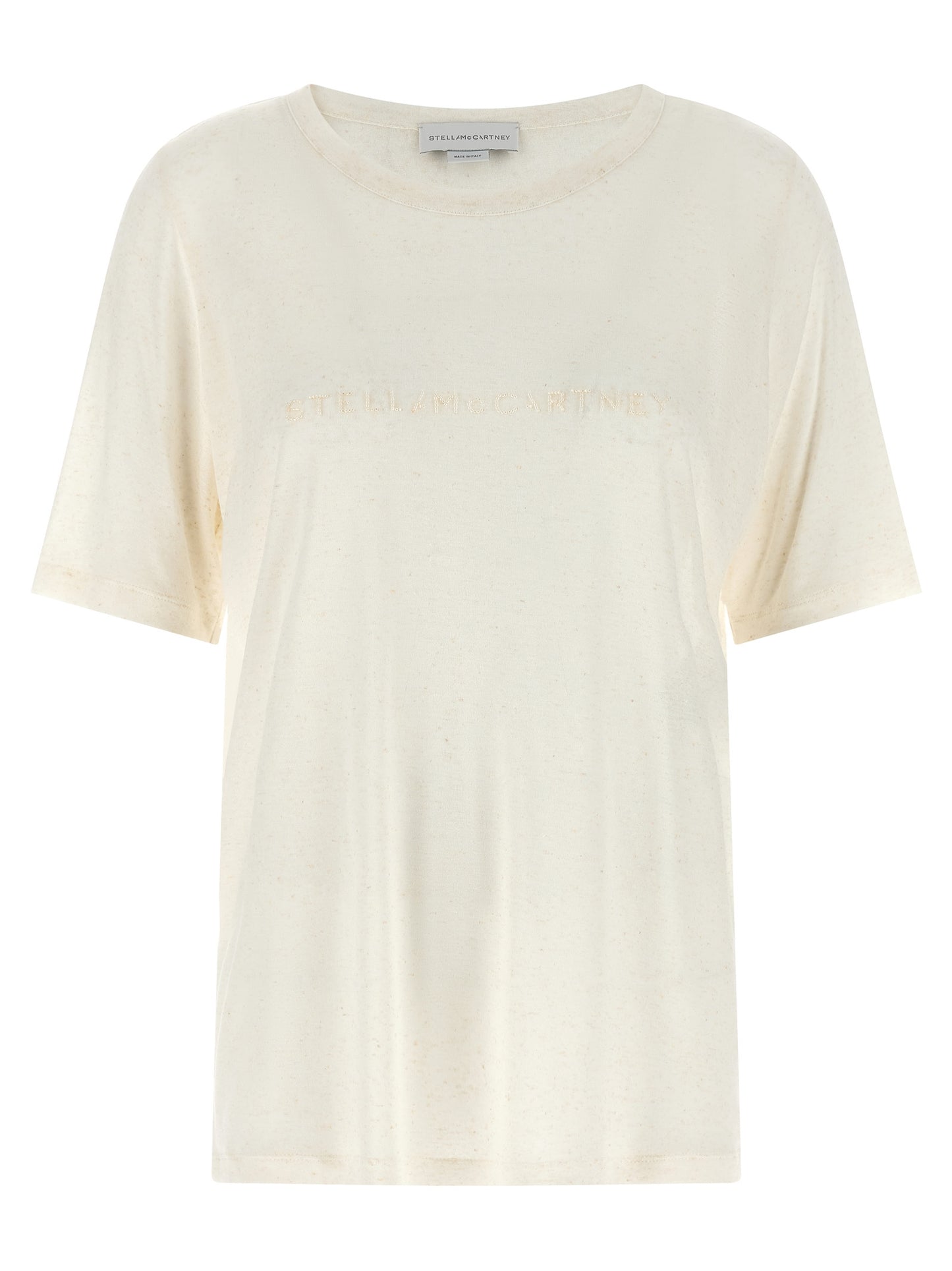 T-Shirt by Stella McCartney for women in linen & viscose white features an on trend silhouette, perfectly showcasing a on trend short-sleeve and crew neckline for an elevated aesthetic.