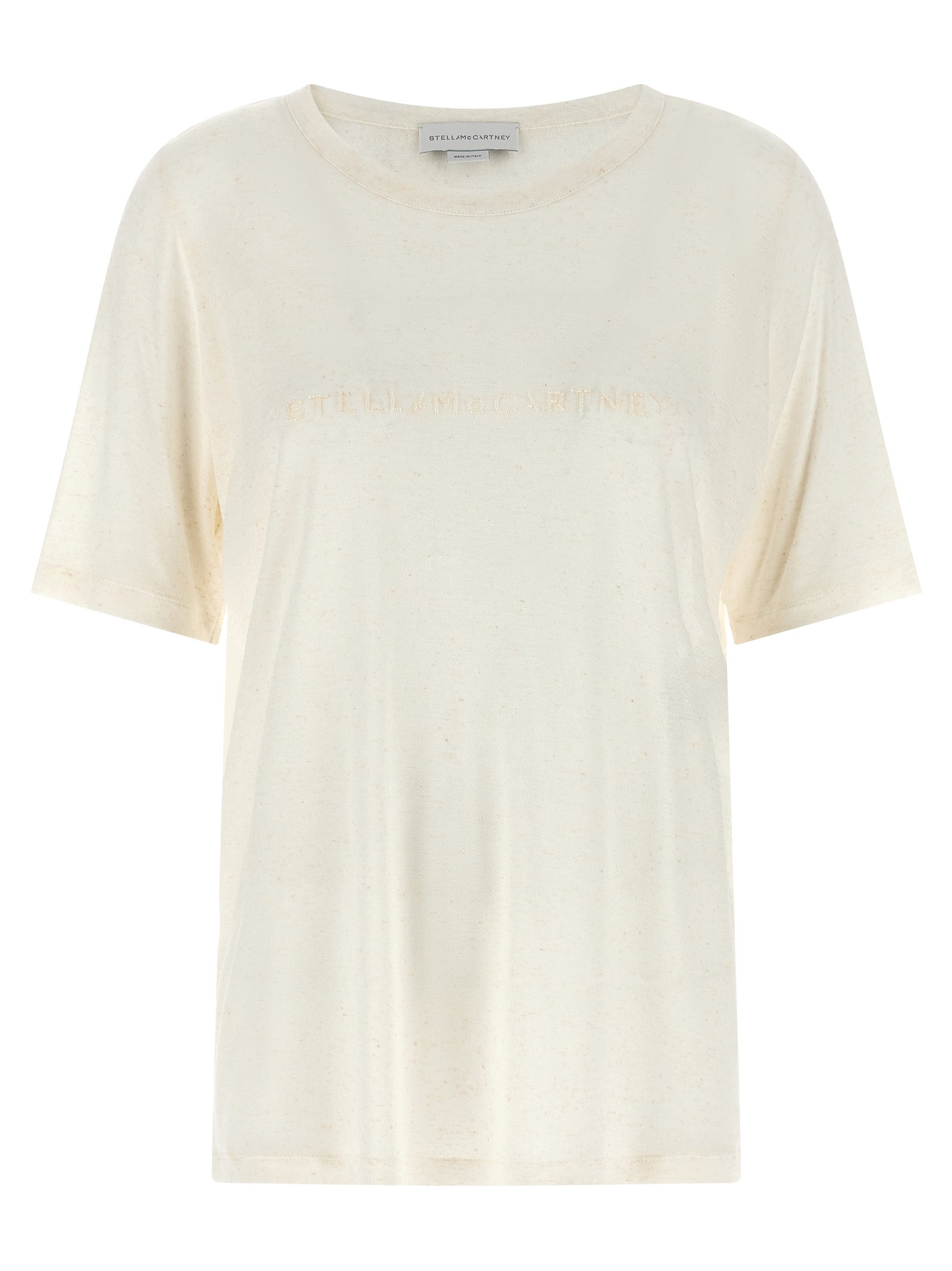 T-Shirt by Stella McCartney for women in linen & viscose white features an on trend silhouette, perfectly showcasing a on trend short-sleeve and crew neckline for an elevated aesthetic.