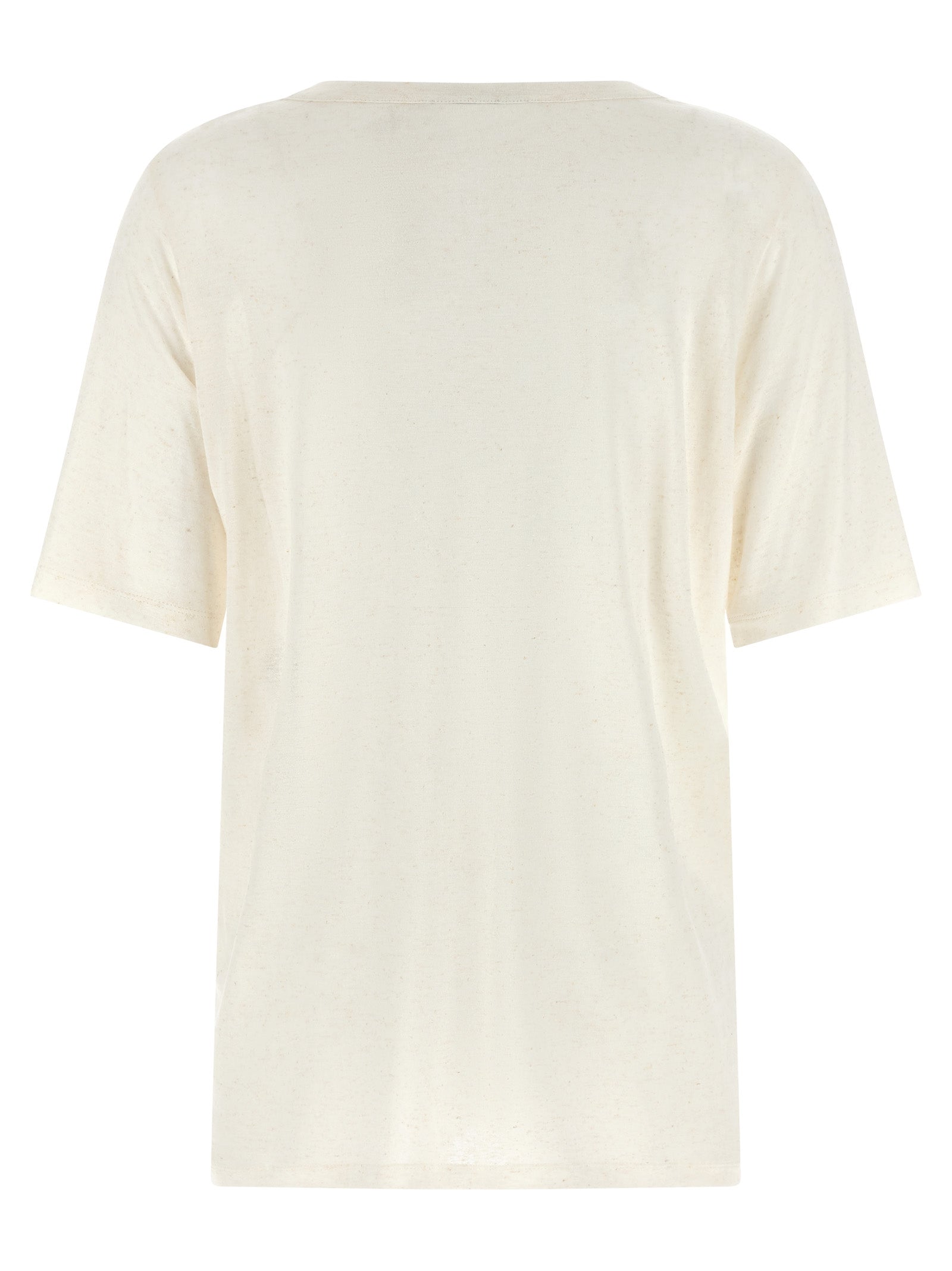T-Shirt by Stella McCartney for women in linen & viscose white showcases a fashionable silhouette, elegantly detailed with a fashionable and crew neckline for a sophisticated, high-fashion look.