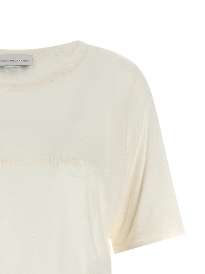 T-Shirt by Stella McCartney for women in linen & viscose white features an edgy silhouette, meticulously detailed with a sophisticated and crew neckline for a truly edgy finish.