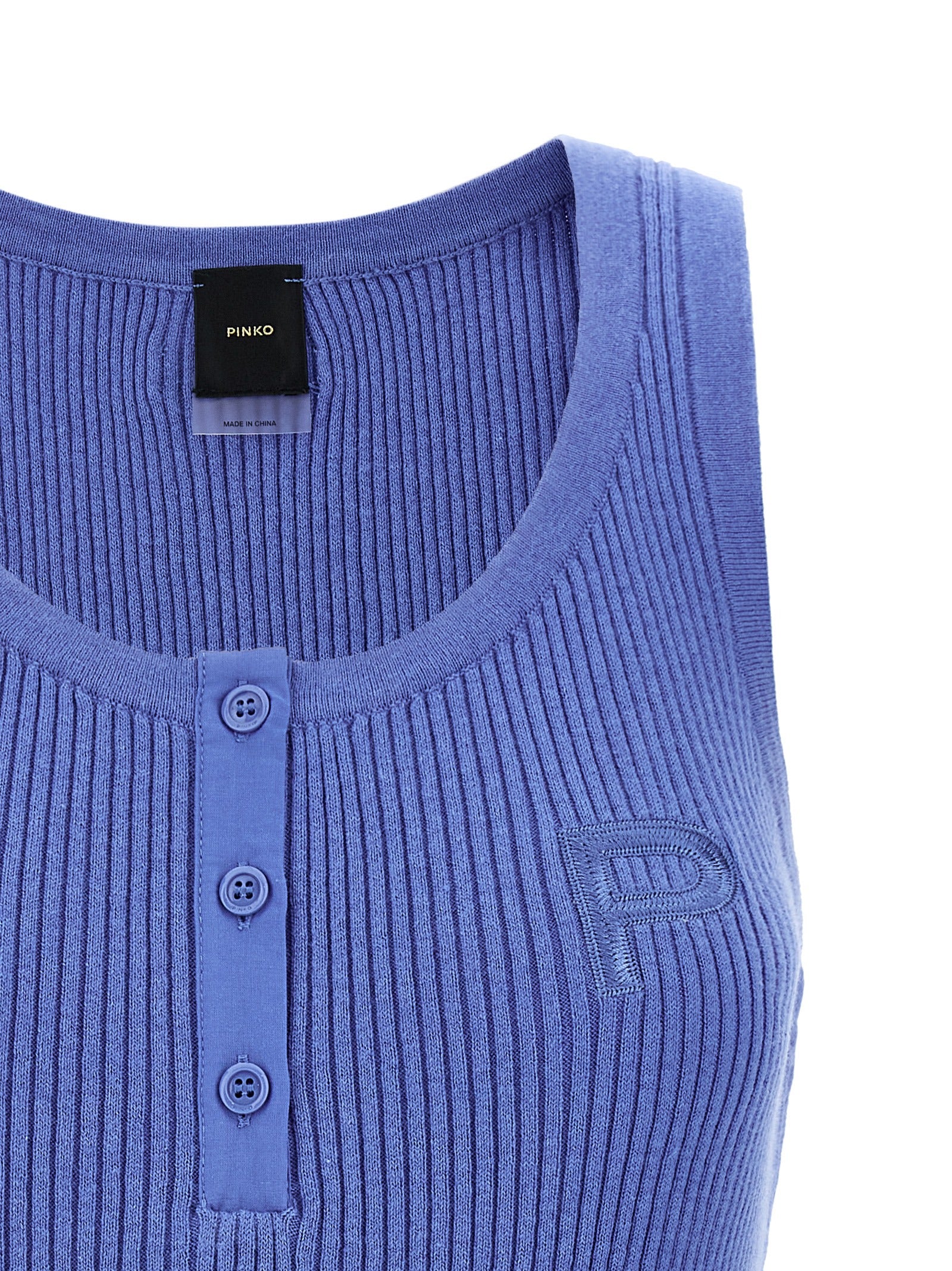 Tank Top by PINKO for women in cashmere cotton blend blue features an bespeak silhouette, showcasing an bespeak and bespeak round neckline for a truly sophisticated look.