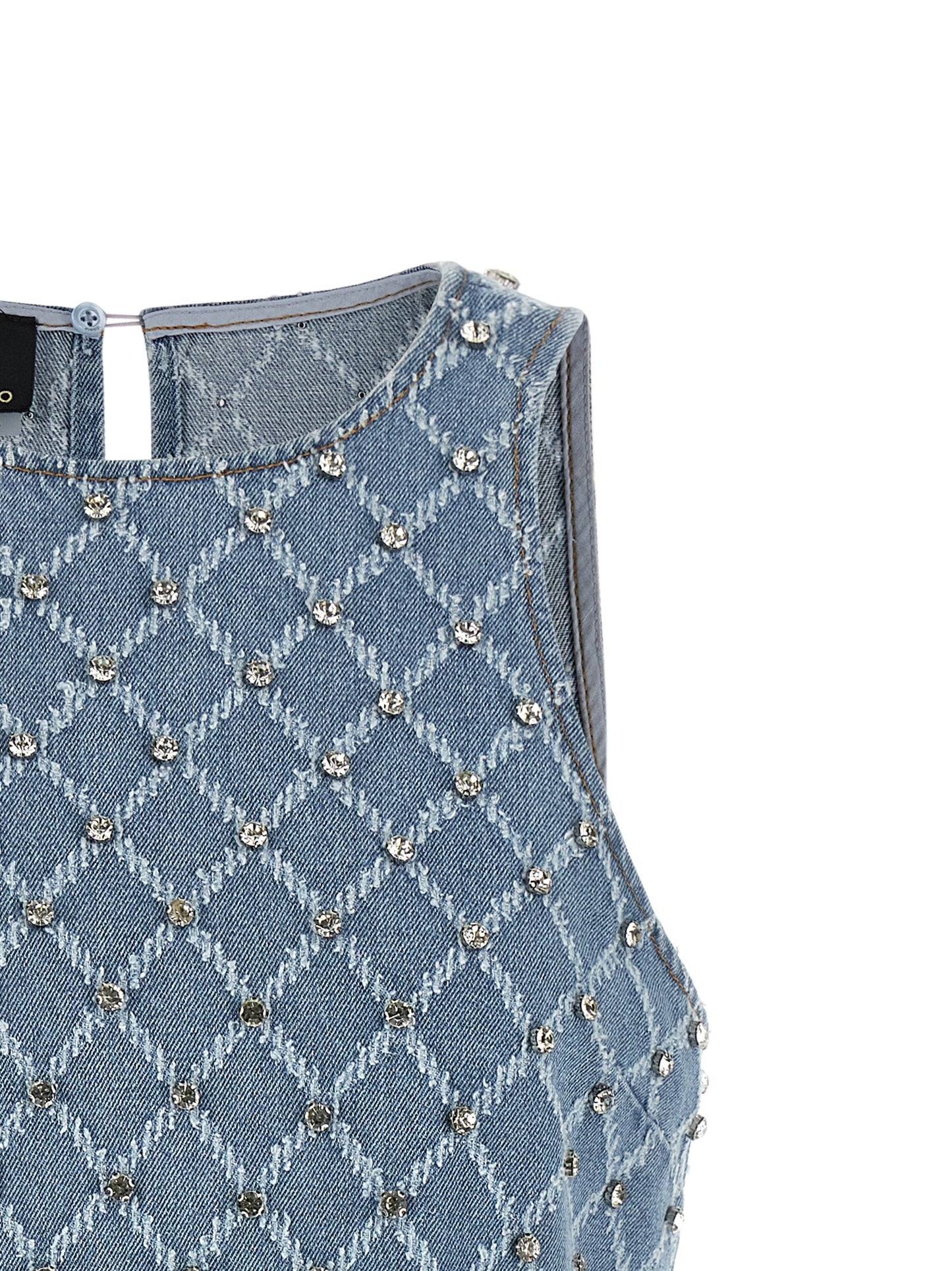 Dress by PINKO for women in denim cotton light-blue, patterned & jacquard showcases a striking silhouette, elegantly detailed with a , refined crew neckline, and a striking short mini for a striking finish.