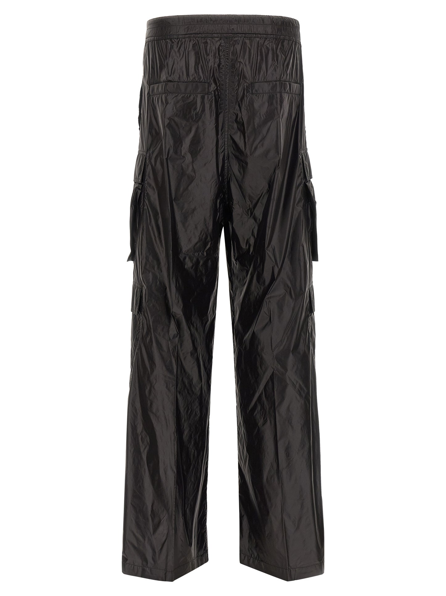 Cargo Pants by Rick Owens for men in nylon black features a sartorial silhouette, showcasing a sophisticated straight & wide with a refined long and elegant .