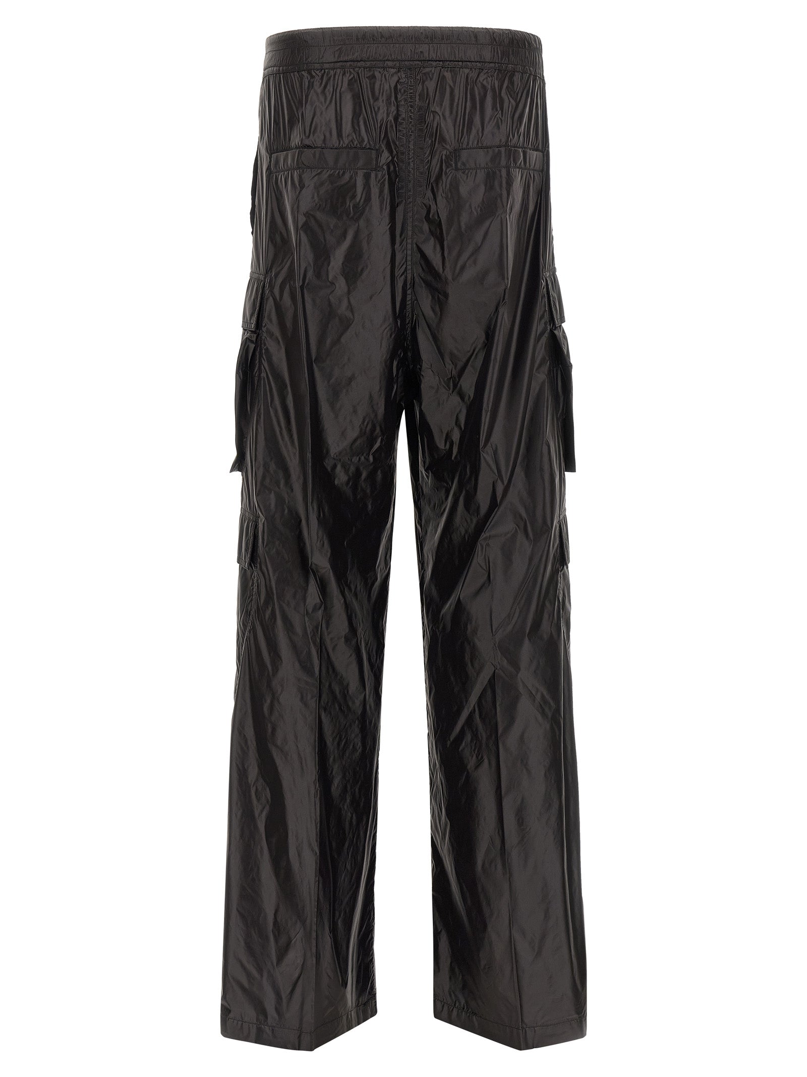 Cargo Pants by Rick Owens for men in nylon black features a sartorial silhouette, showcasing a sophisticated straight & wide with a refined long and elegant .