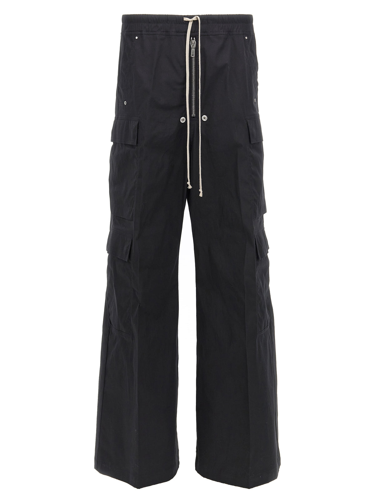 Rick Owens Crisp Men's Wide Stretch Cotton Cargo Pants - Black