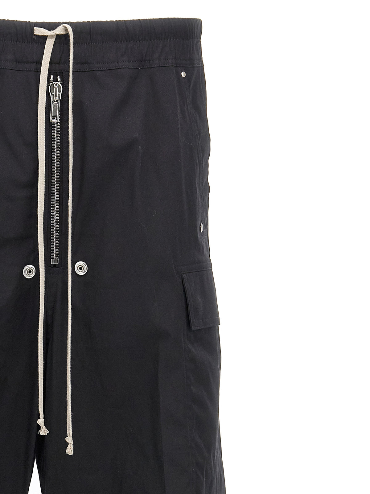 Rick Owens Crisp Men's Wide Stretch Cotton Cargo Pants - Black