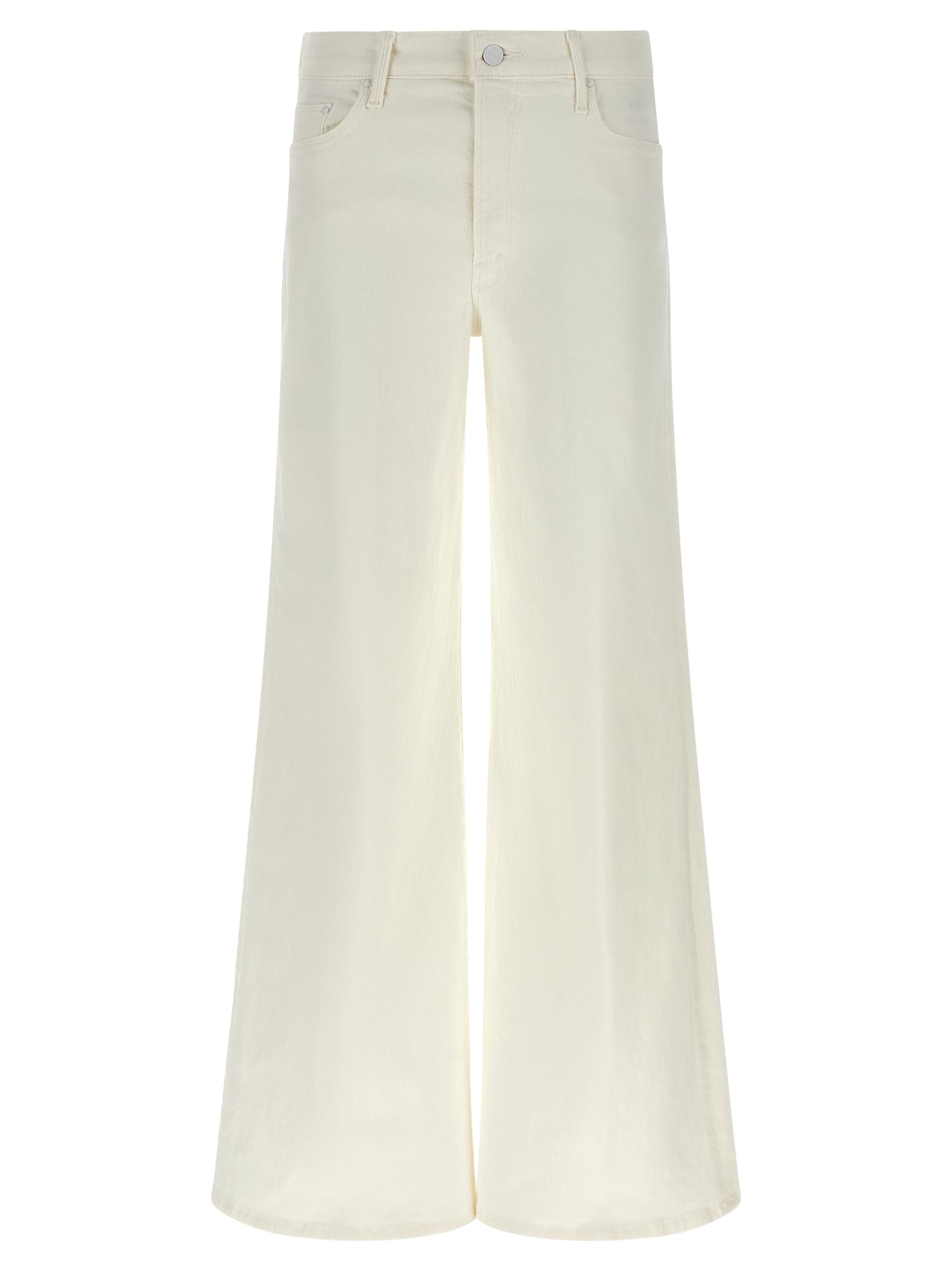 Jeans by Mother Denim for women in stretch denim cotton polyester white features an sartorial flared & wide and long with a cut for a sartorial finish.
