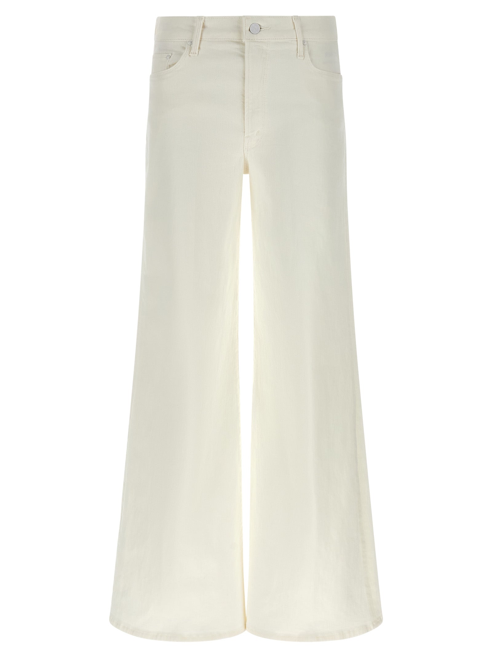 Jeans by Mother Denim for women in stretch denim cotton polyester white features an sartorial flared & wide and long with a cut for a sartorial finish.