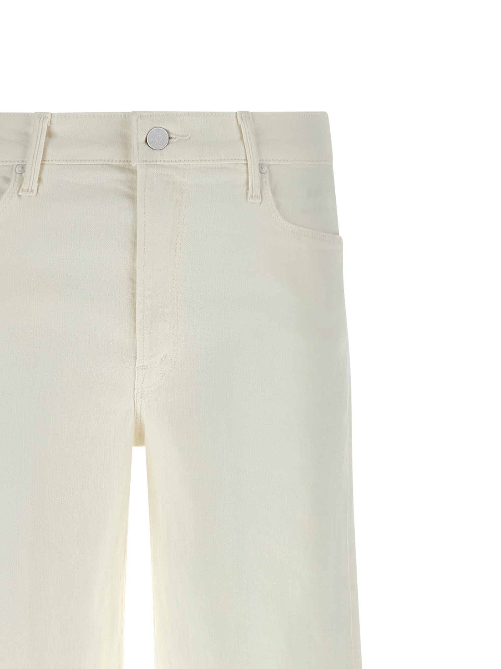 Jeans by Mother Denim for women in stretch denim cotton polyester white presents a tailored silhouette, showcasing a tailored flared & wide and long cut with a refined for a truly tailored aesthetic.