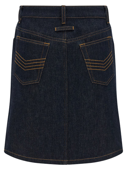 Skirt by Jean Paul Gaultier for women in denim cotton blue features a sublime silhouette, showcasing the sublime design of the Women's Denim High Rise Cotton Mini Long Skirt in a sophisticated mini long.