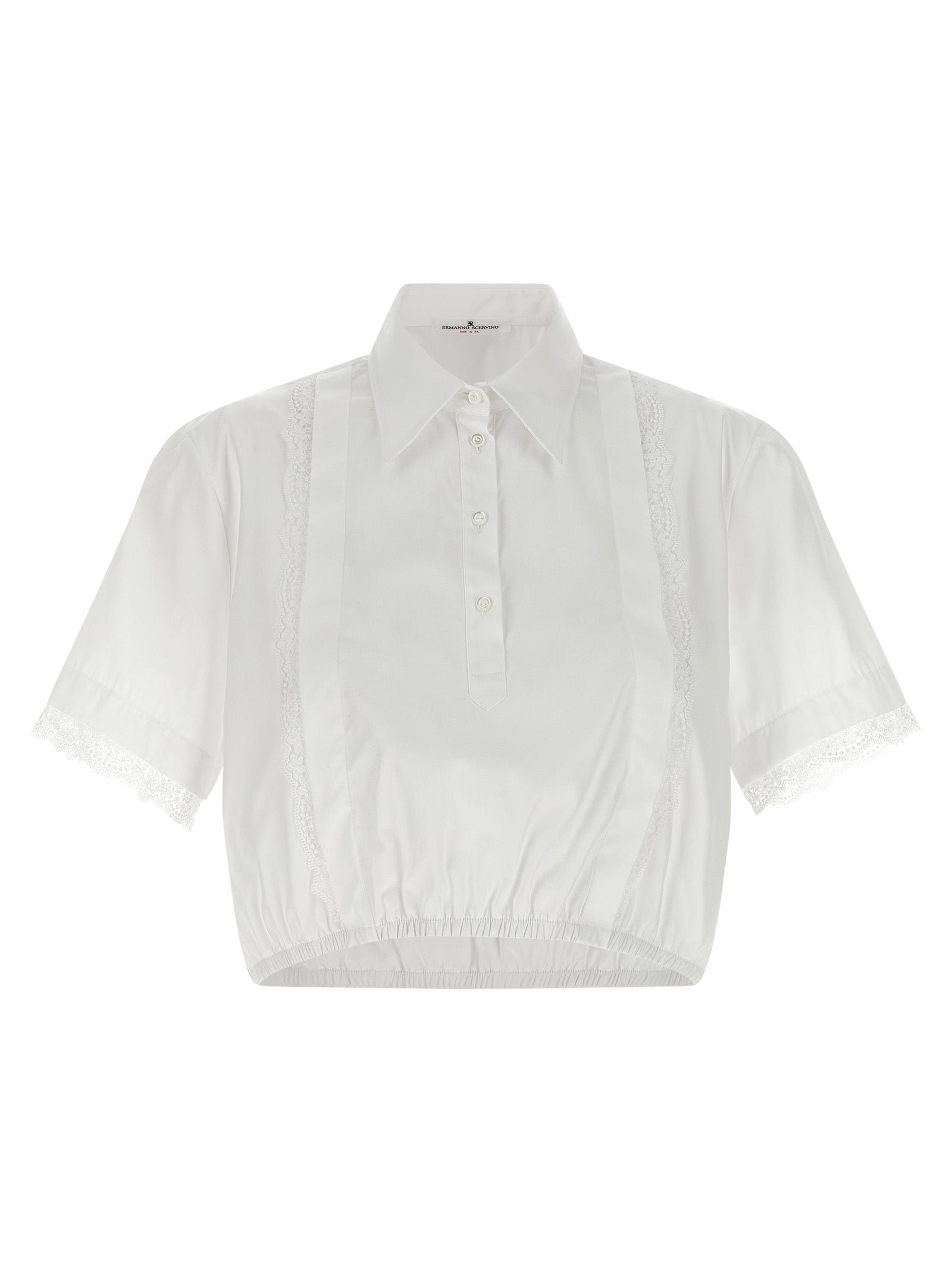 Blouse by Ermanno Scervino for women in cotton white showcases a sharp silhouette, elegantly detailed with a sharp and sharp short-sleeve.