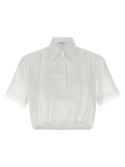 Blouse by Ermanno Scervino for women in cotton white showcases a sharp silhouette, elegantly detailed with a sharp and sharp short-sleeve.