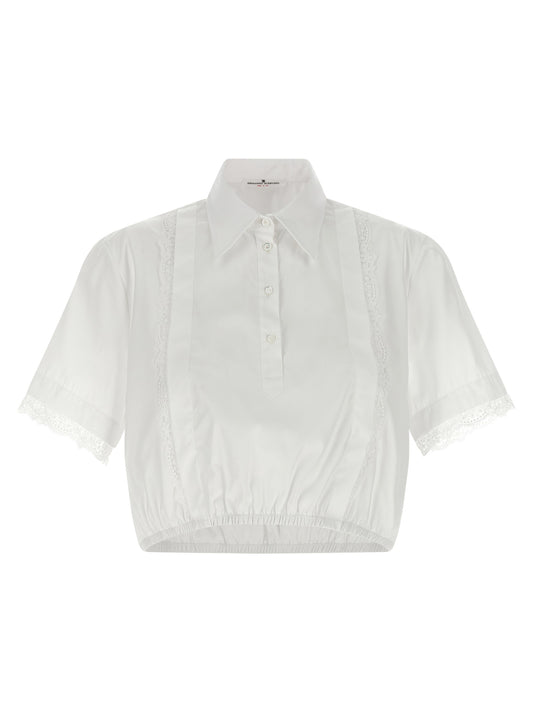 Blouse by Ermanno Scervino for women in cotton white showcases a sharp silhouette, elegantly detailed with a sharp and sharp short-sleeve.