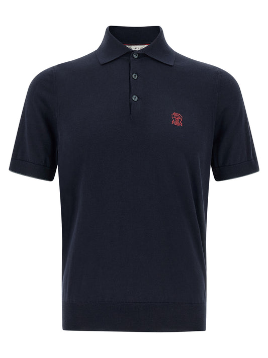 Polo Shirt by Brunello Cucinelli for men in cotton blue presents a distinguished silhouette, showcasing a sophisticated and distinguished short-sleeve for a truly distinguished finish.