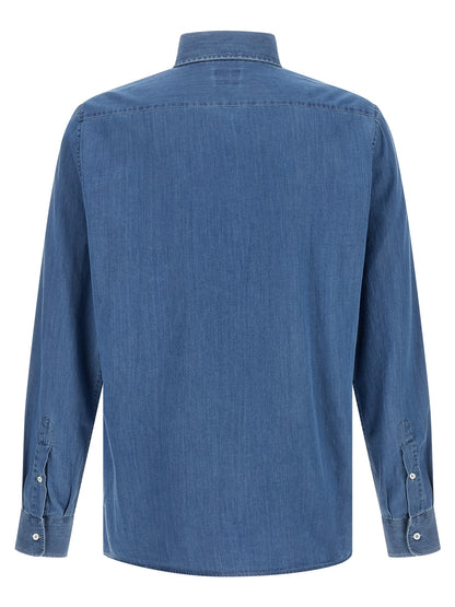 Shirt by Brunello Cucinelli for men in denim cotton blue presents a discerning silhouette, showcasing a sophisticated and for a truly discerning finish.