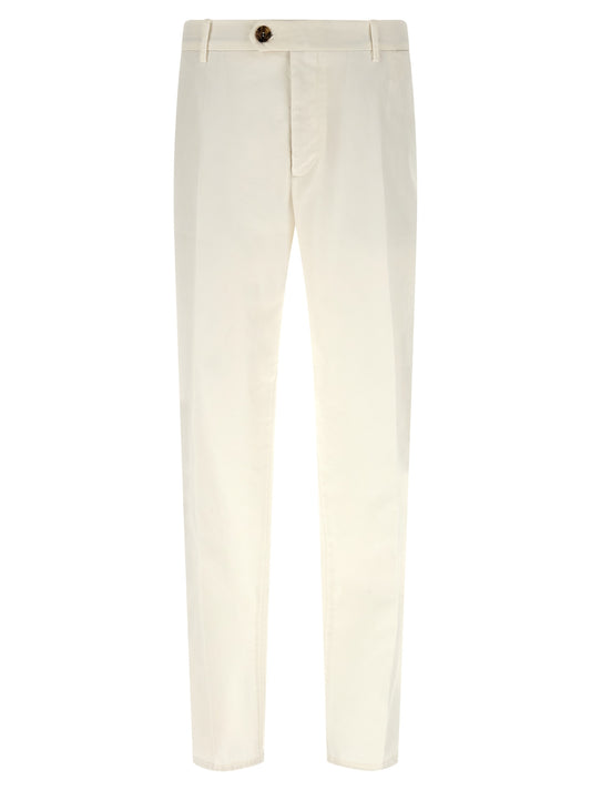 Trousers by Brunello Cucinelli for men in plush cotton white features a sculptural silhouette, showcasing a sculptural and long with a sophisticated for a sculptural finish.