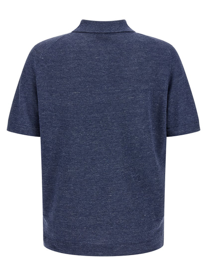 Polo Shirt by Brunello Cucinelli for men in linen & cotton blue showcases a enviable silhouette, featuring a refined and for a enviable finish.