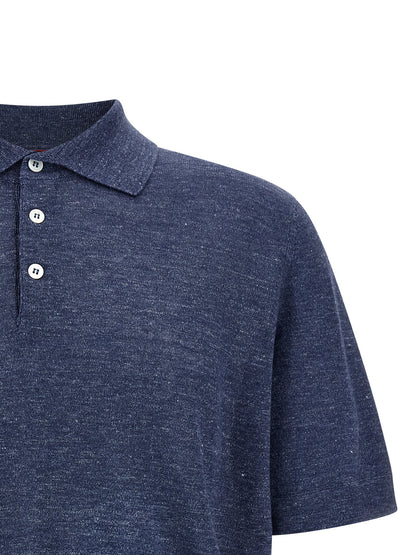 Polo Shirt by Brunello Cucinelli for men in linen & cotton blue features a eye catching silhouette, showcasing a refined and for a eye catching finish.