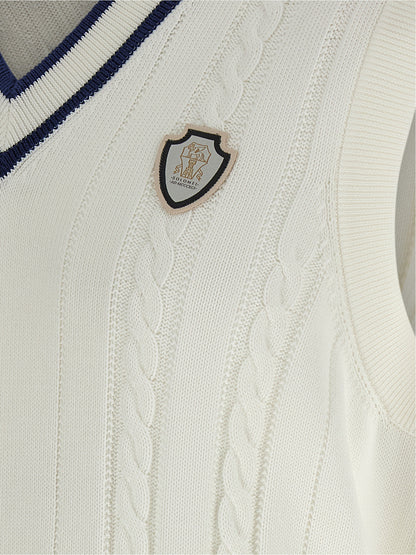 Sweater by Brunello Cucinelli for men in cotton white & signature showcases a downtown chic silhouette, artfully finished with a downtown chic and for a sophisticated, high-end look.