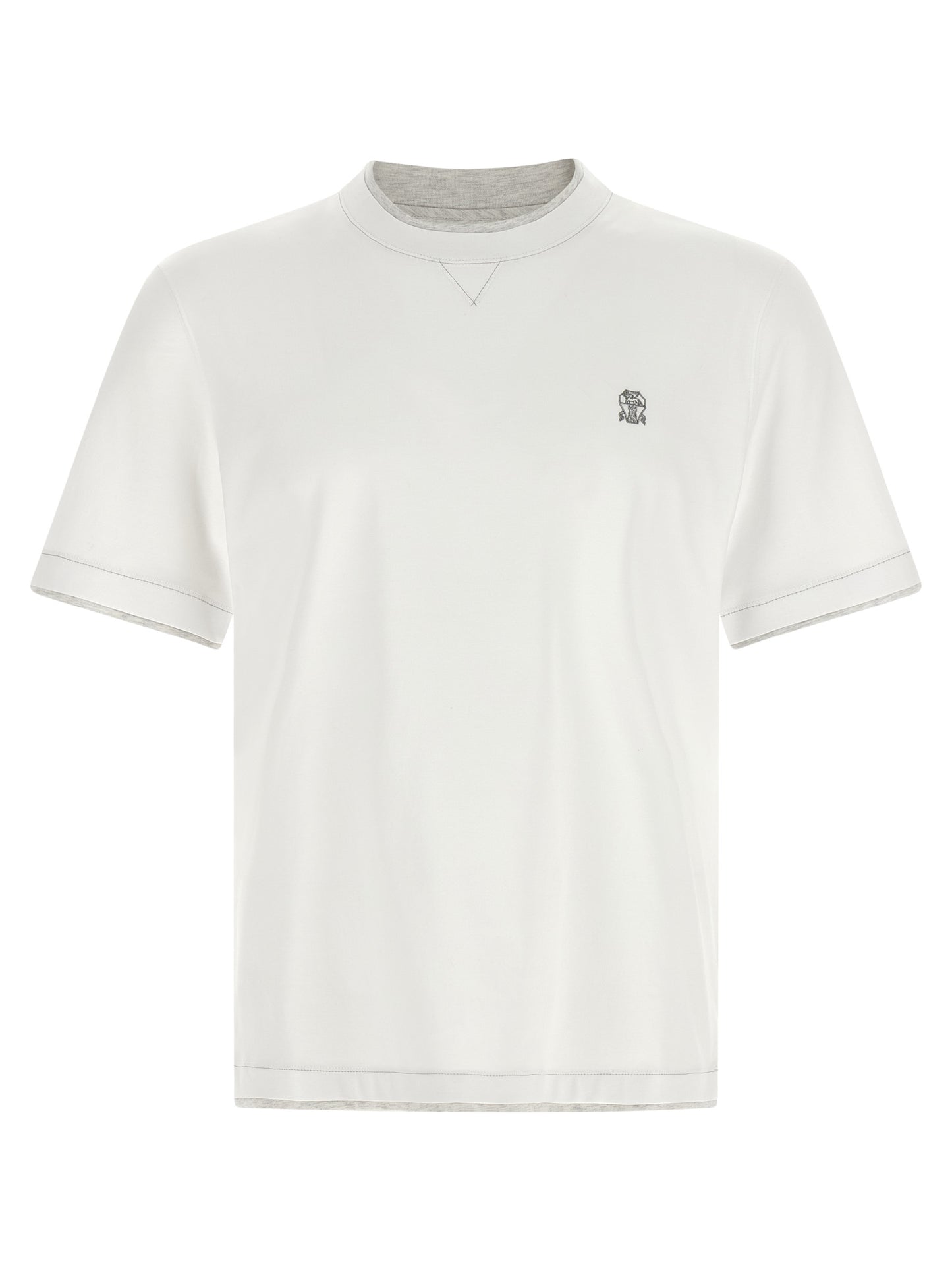 T-Shirt by Brunello Cucinelli for men in cotton white showcases a unassuming silhouette, artfully detailed with a refined crew neckline and unassuming short-sleeve for a sophisticated, contemporary look.